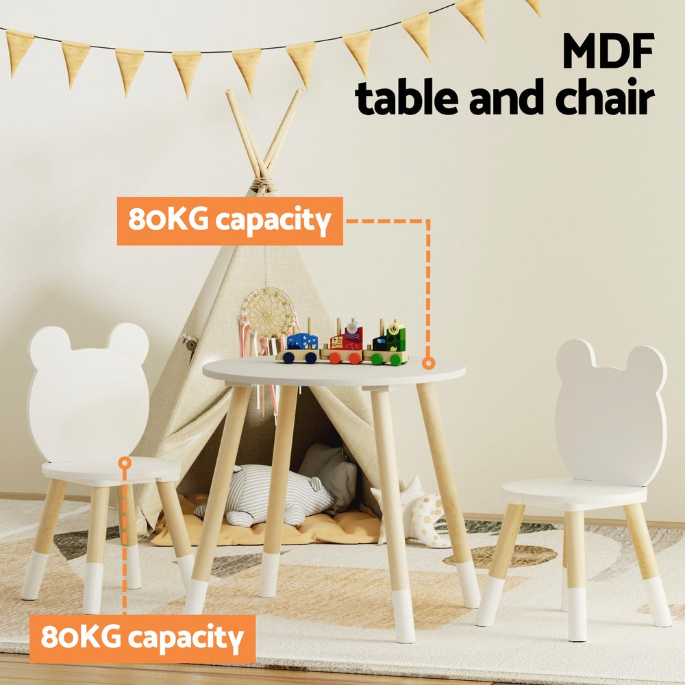 Kids Table and 2 Chairs Set Wooden Activity Play Study Desk White