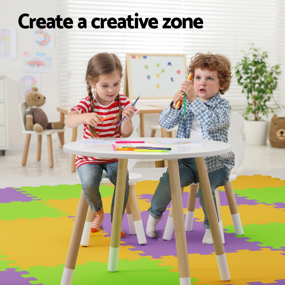 Kids Table and 2 Chairs Set Wooden Activity Play Study Desk White