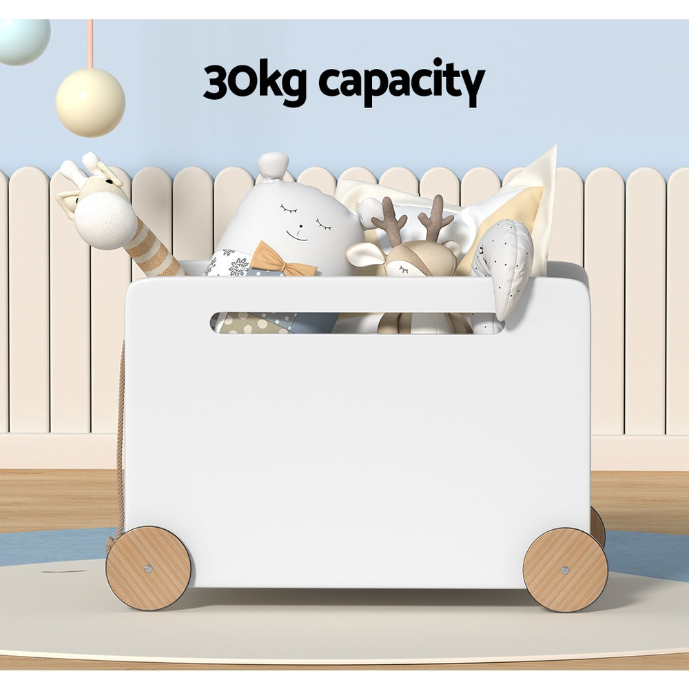 Rolling Wooden Toy Storage Box for Kids | Montessori Playroom Storage