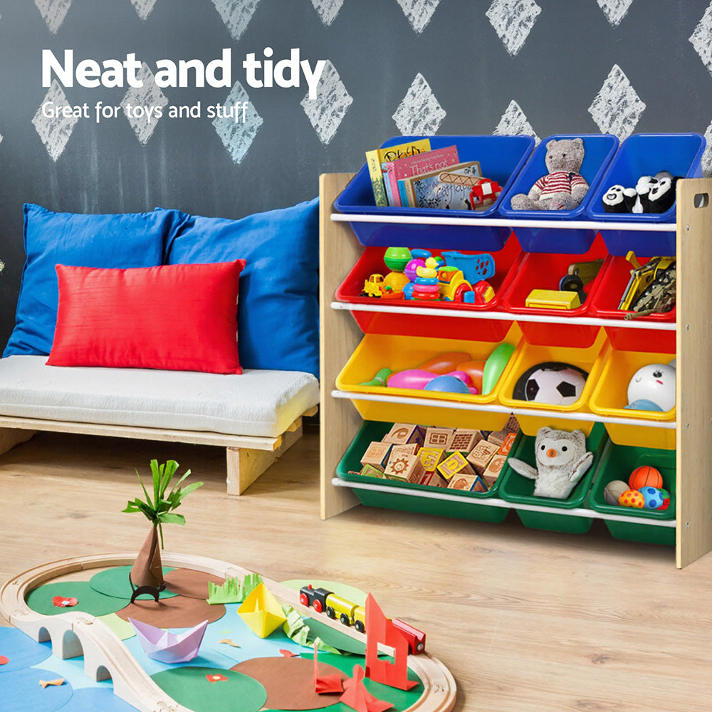12 Bin Kids Toy Storage Rack Bookshelf Organiser Shelf