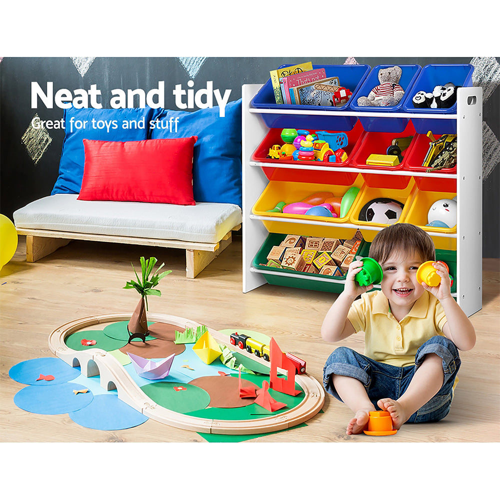 Kids Multi-Bin Toy Storage Rack – 12 Bin Organiser Shelf