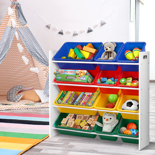 Kids Multi-Bin Toy Storage Rack – 12 Bin Organiser Shelf