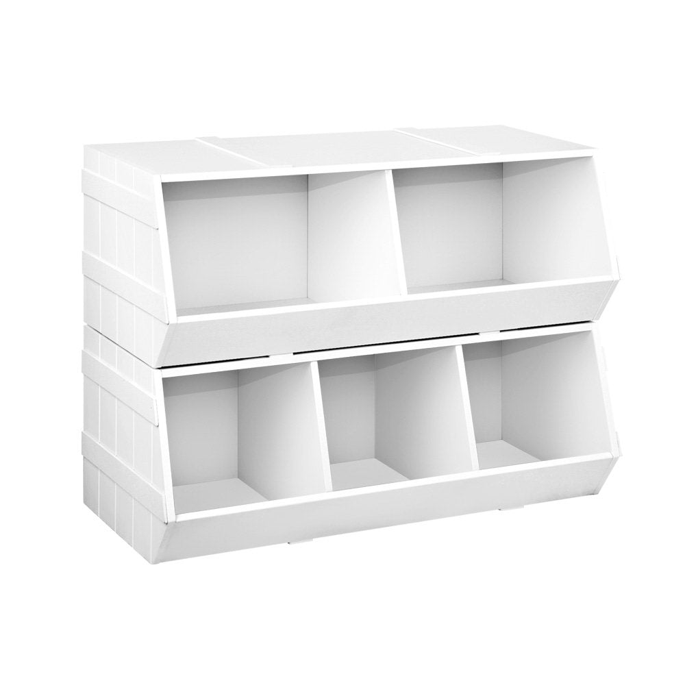 Kids Toy Storage Rack & Bookshelf – Stackable Organiser Shelf White