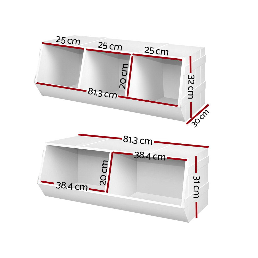 Kids Toy Storage Rack & Bookshelf – Stackable Organiser Shelf White