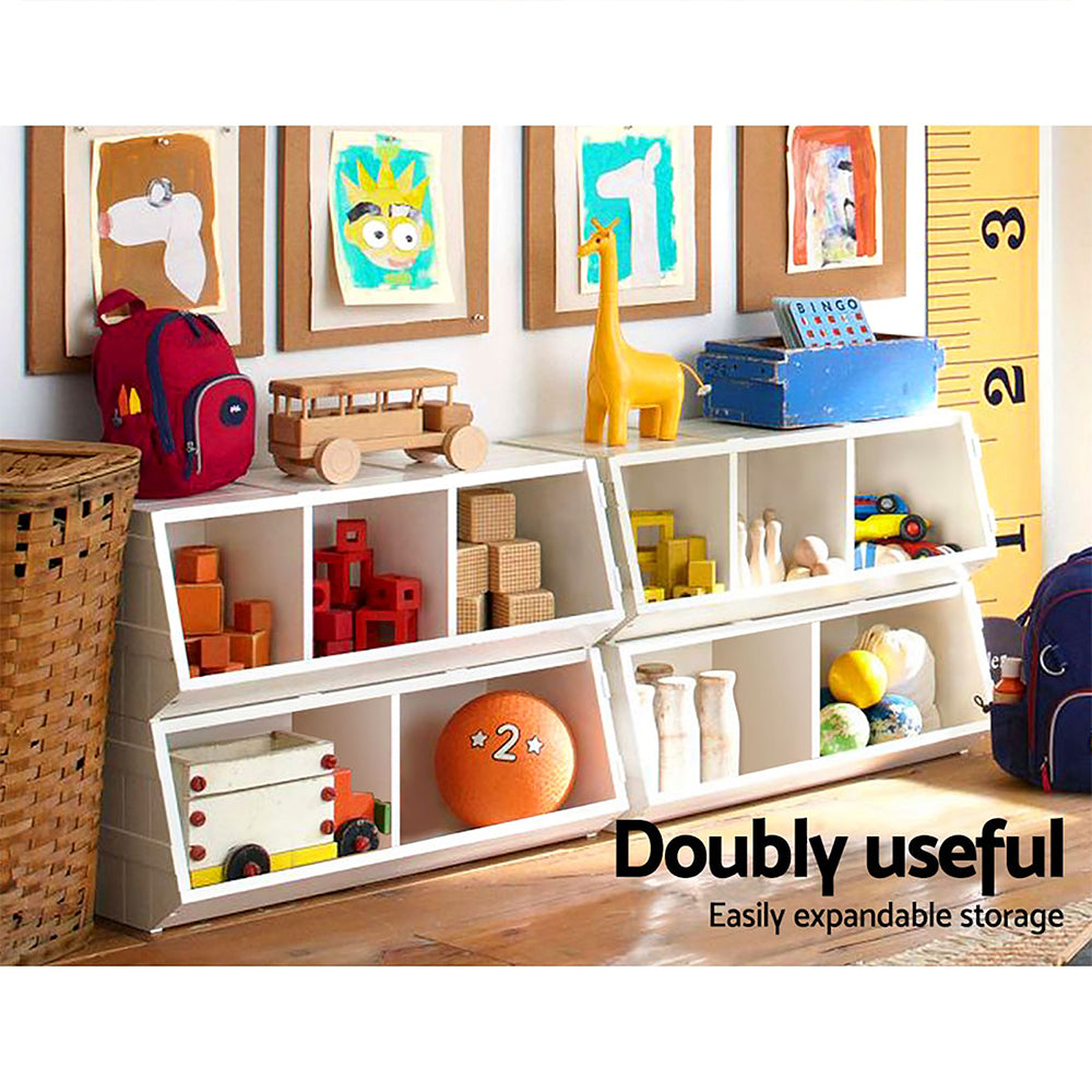 Kids Toy Storage Rack & Bookshelf – Stackable Organiser Shelf White