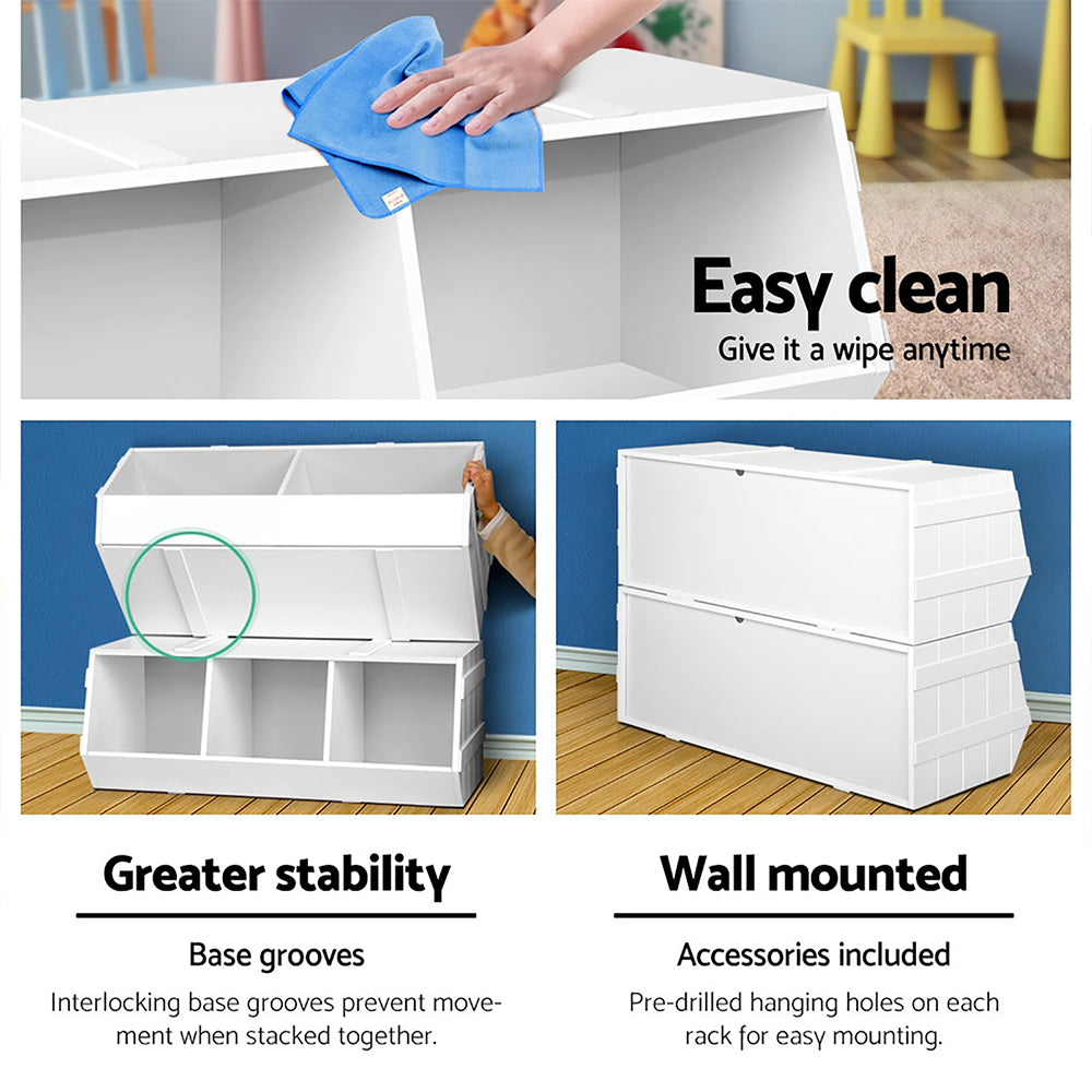 Kids Toy Storage Rack & Bookshelf – Stackable Organiser Shelf White