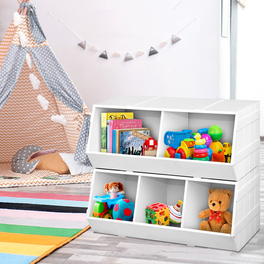 Kids Toy Storage Rack & Bookshelf – Stackable Organiser Shelf White