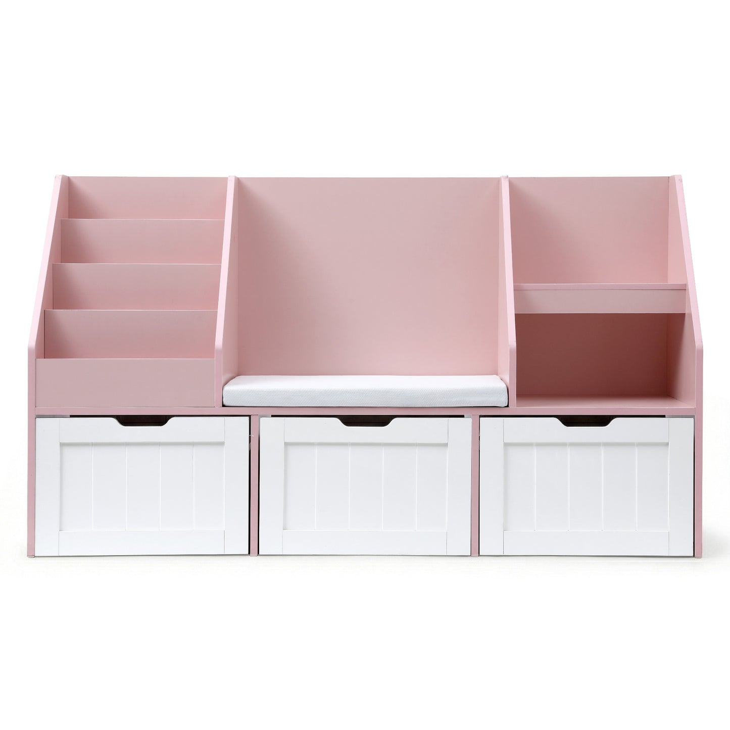 Kids Bookshelf Storage Bench Toy Organiser Reading Nook Pink