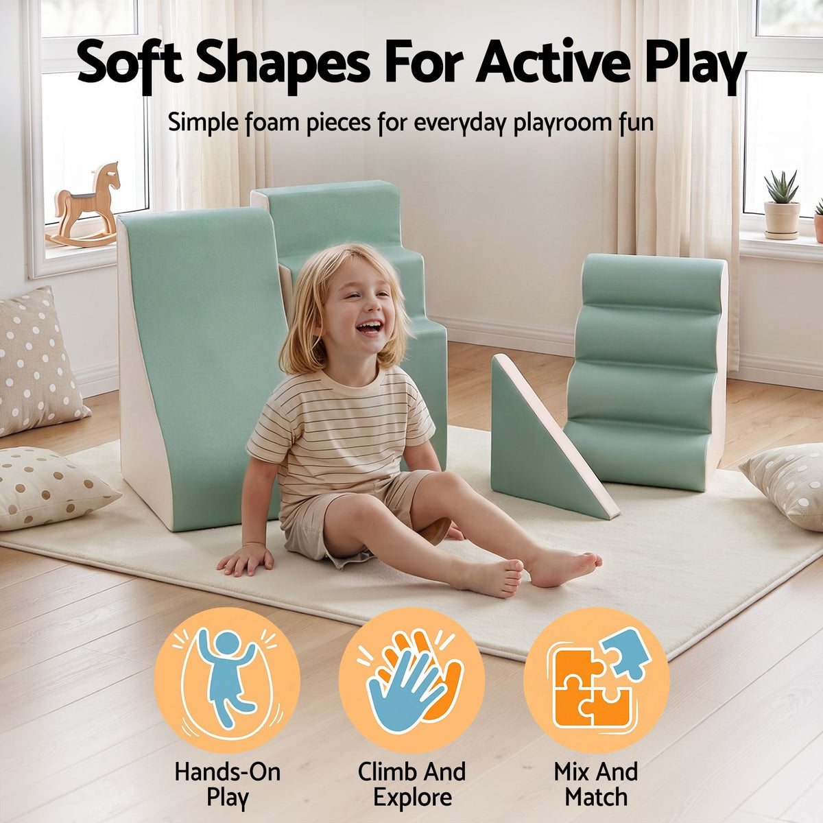 Keezi 4-Piece Soft Play Climbing Blocks & Slide Set