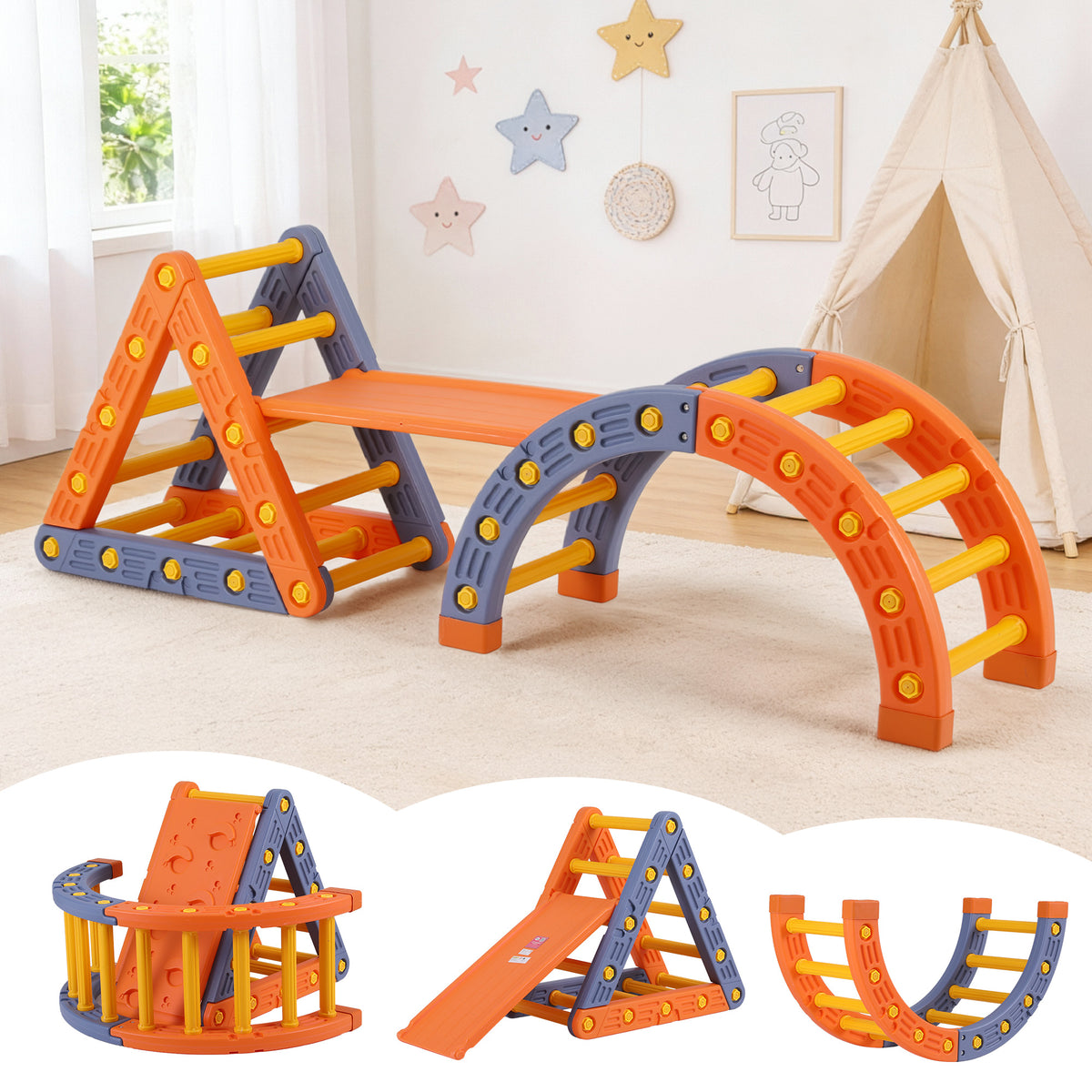 Keezi 5-in-1 Kids Climbing Frame, Slide & Balance Playset