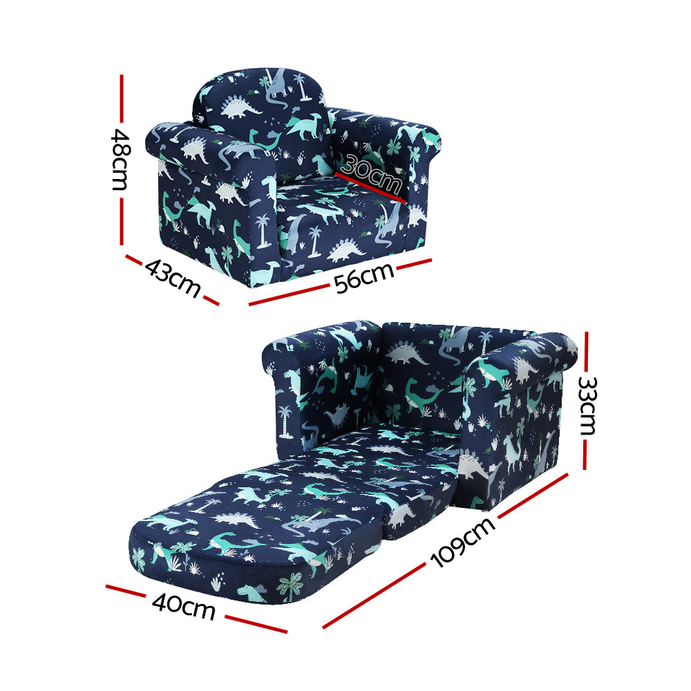 Kids Flip Out Sofa Bed 2-in-1 Children’s Couch Chair Dinosaur Navy