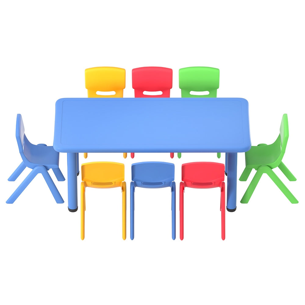 9PC Kids Activity Table & Chair Set – 8 Chairs Indoor Outdoor Blue