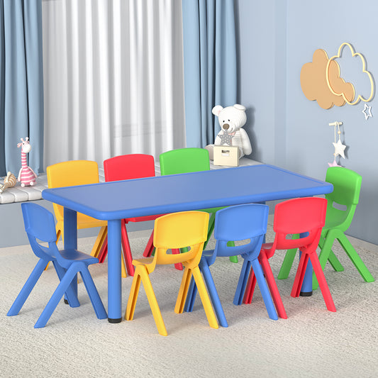 9PC Kids Activity Table & Chair Set – 8 Chairs Indoor Outdoor Blue