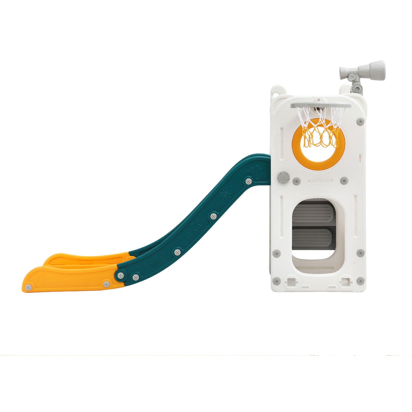 Kids Slide Set with Basketball Hoop Climber Telescope Storage Play Centre
