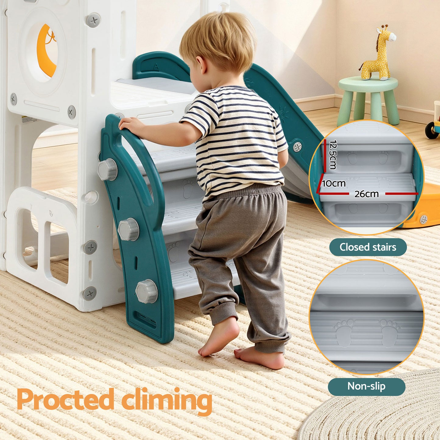 Kids Slide Set with Basketball Hoop Climber Telescope Storage Play Centre