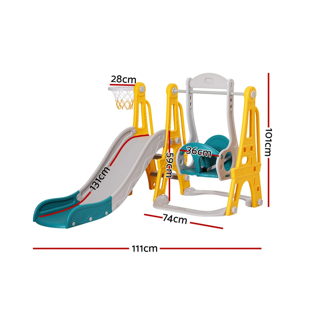 Keezi 3-in-1 Kids Swing & Slide Set with Basketball Hoop