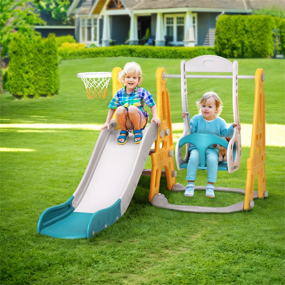 Keezi 3-in-1 Kids Swing & Slide Set with Basketball Hoop