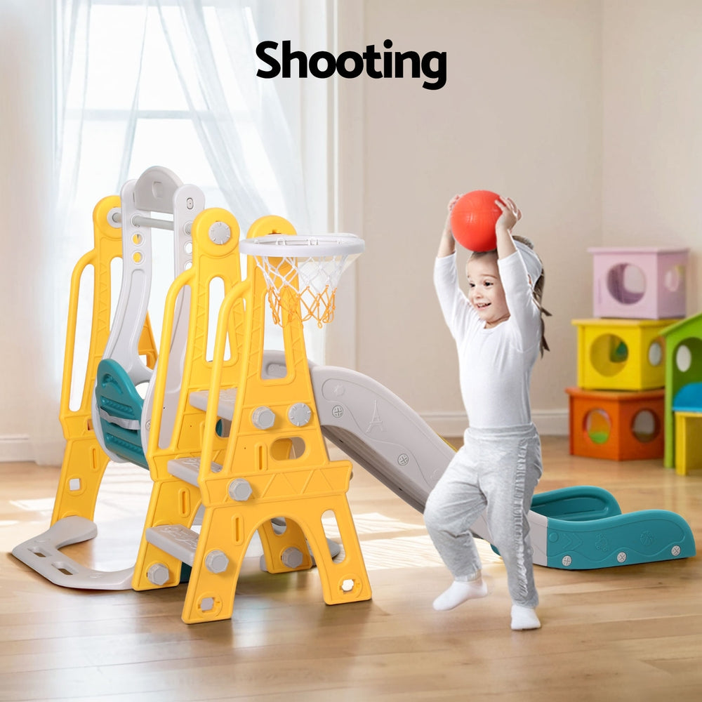Keezi 3-in-1 Kids Swing & Slide Set with Basketball Hoop
