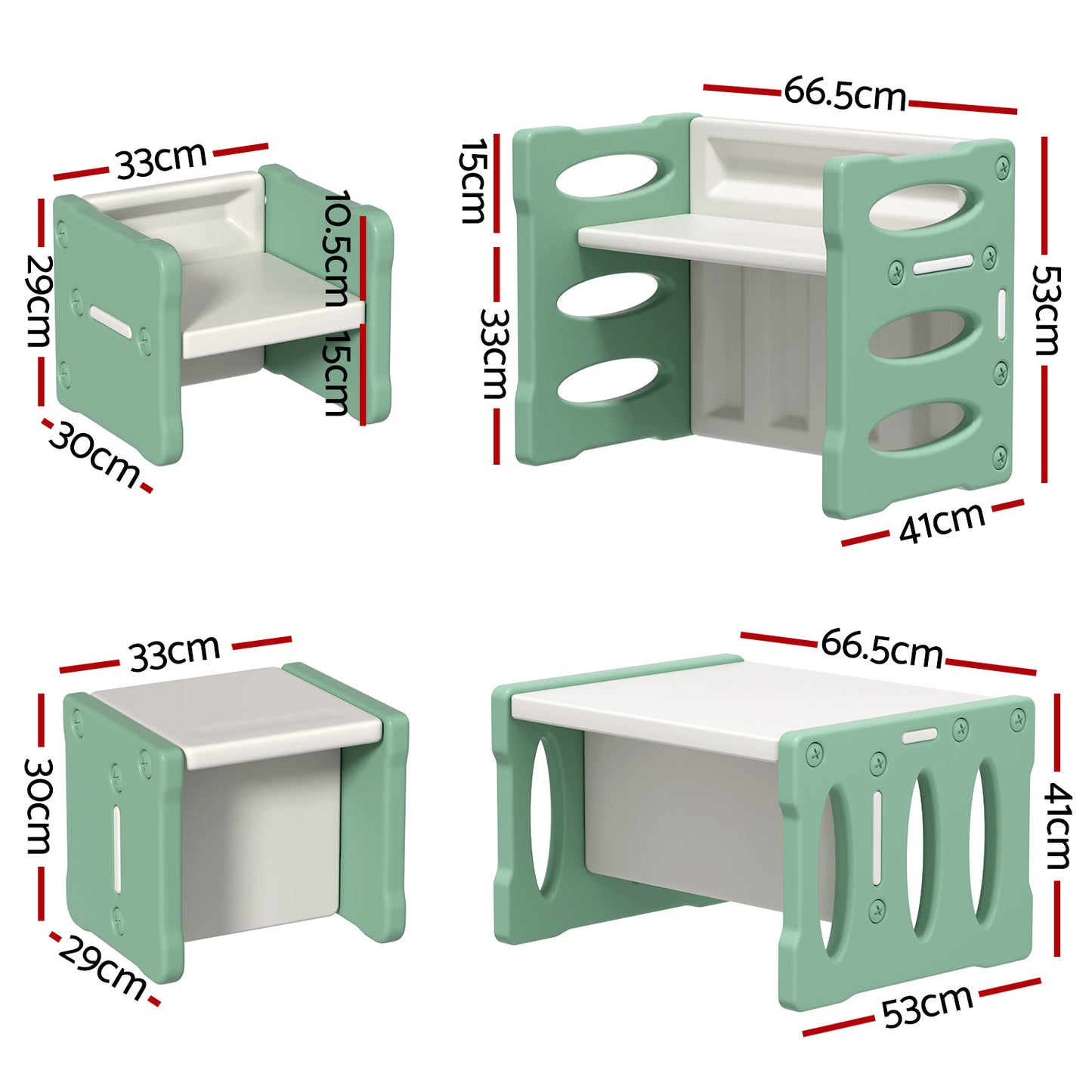 3PCS Kids Table and Chairs Set HDPE Multi-Functional Activity Desk Green