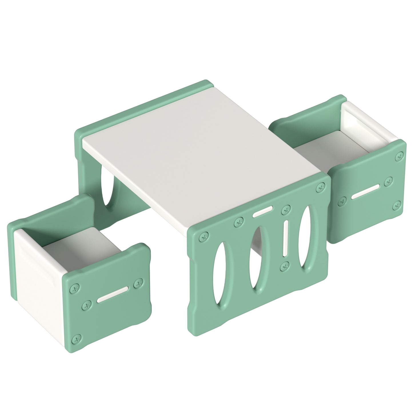 3PCS Kids Table and Chairs Set HDPE Multi-Functional Activity Desk Green