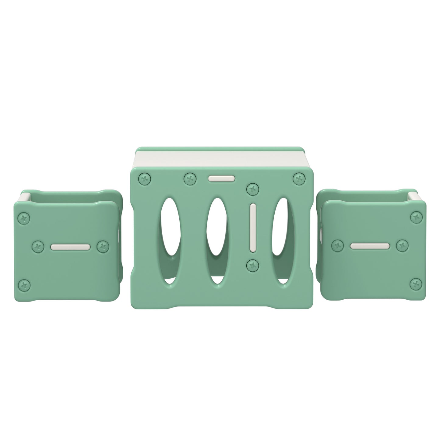 3PCS Kids Table and Chairs Set HDPE Multi-Functional Activity Desk Green