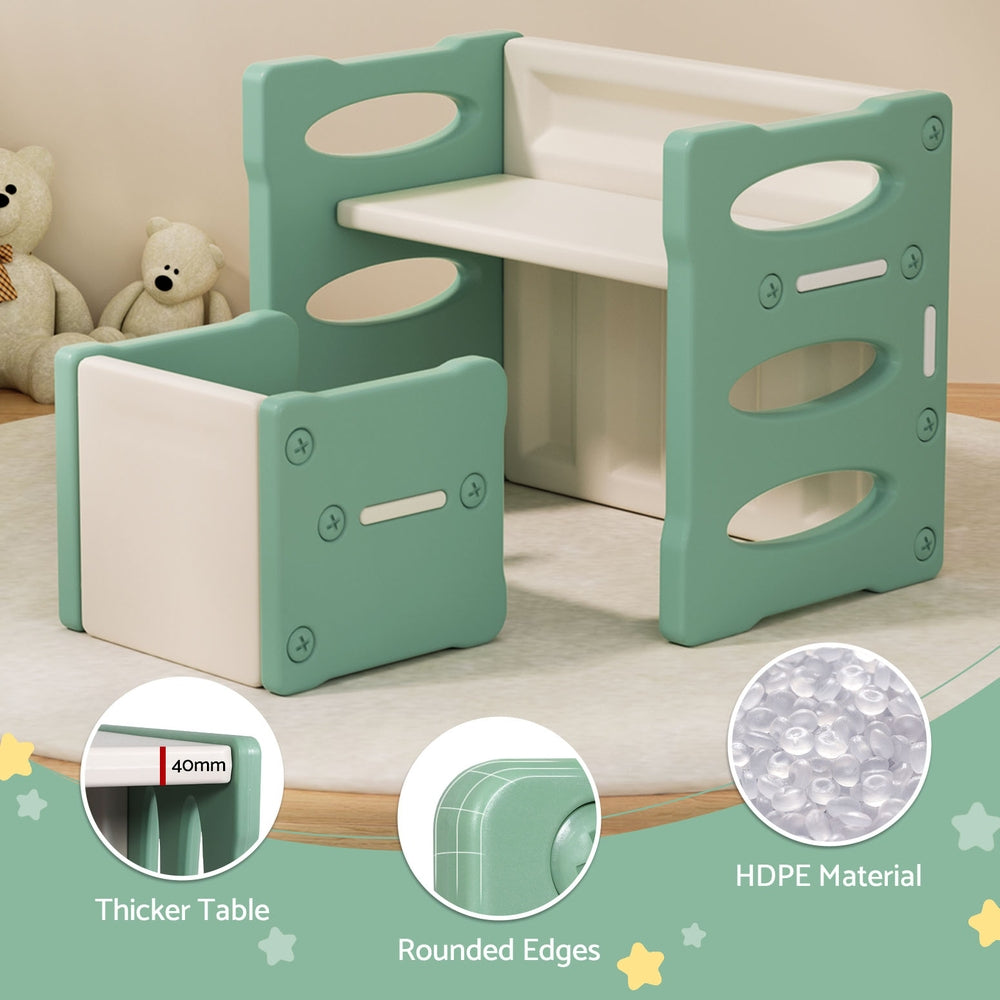 3PCS Kids Table and Chairs Set HDPE Multi-Functional Activity Desk Green