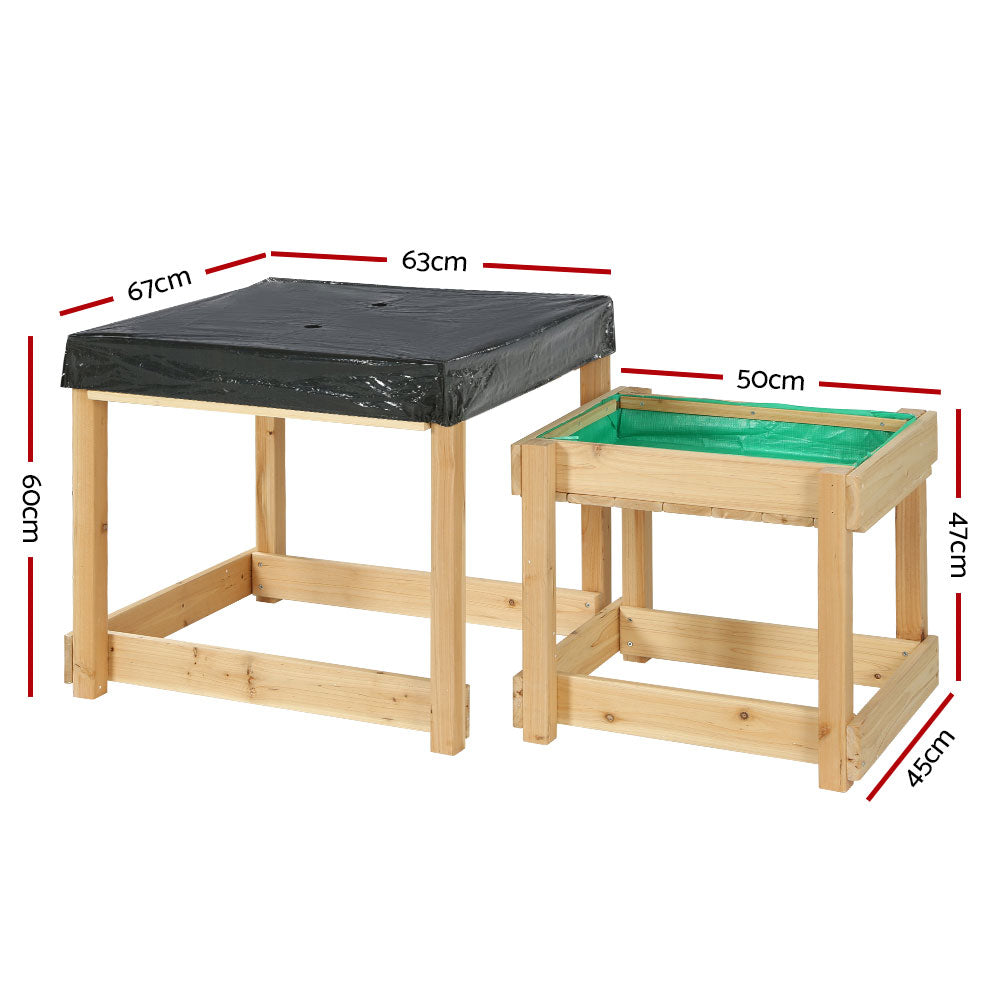 Kids Sandpit & Water Table Wooden Outdoor Sandbox Play Set
