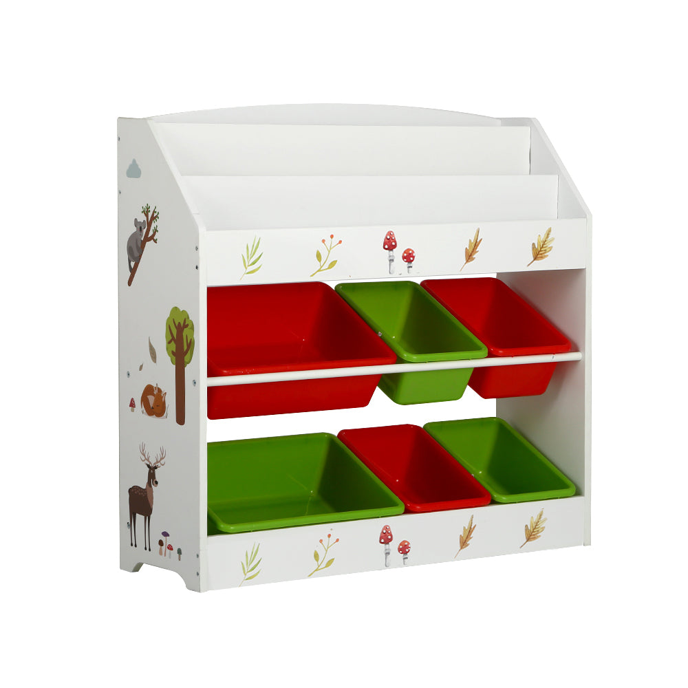 Kids Bookshelf & Toy Storage Organiser – 3 Tier Bookcase with 6 Bins