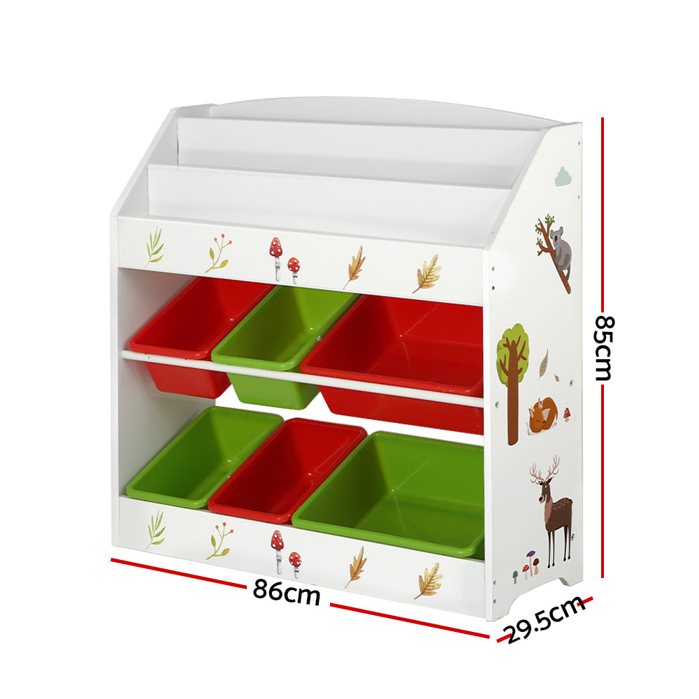 Kids Bookshelf & Toy Storage Organiser – 3 Tier Bookcase with 6 Bins