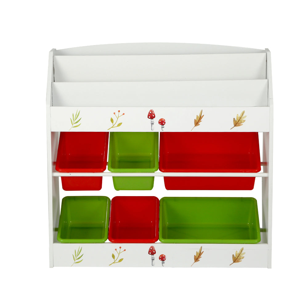 Kids Bookshelf & Toy Storage Organiser – 3 Tier Bookcase with 6 Bins
