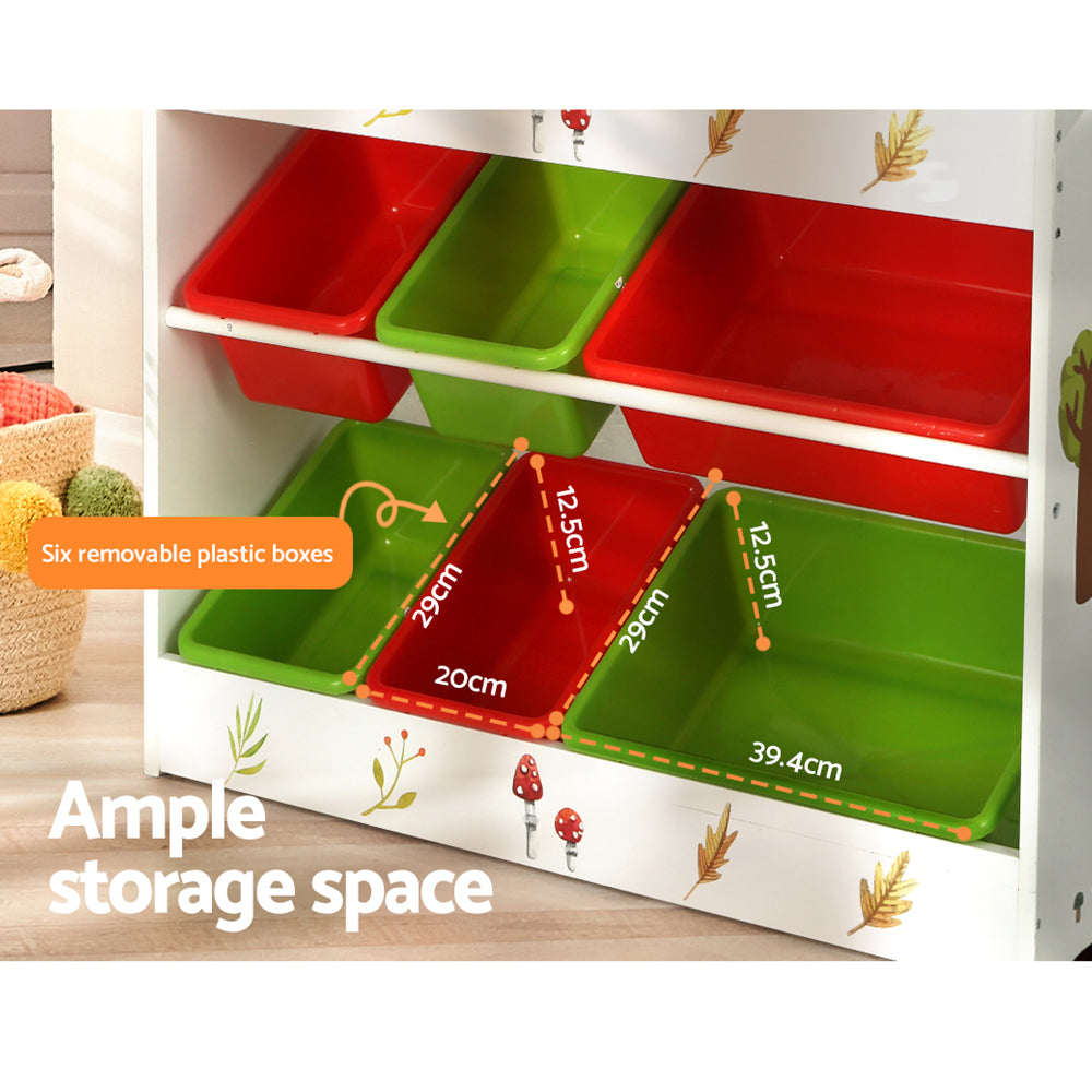Kids Bookshelf & Toy Storage Organiser – 3 Tier Bookcase with 6 Bins