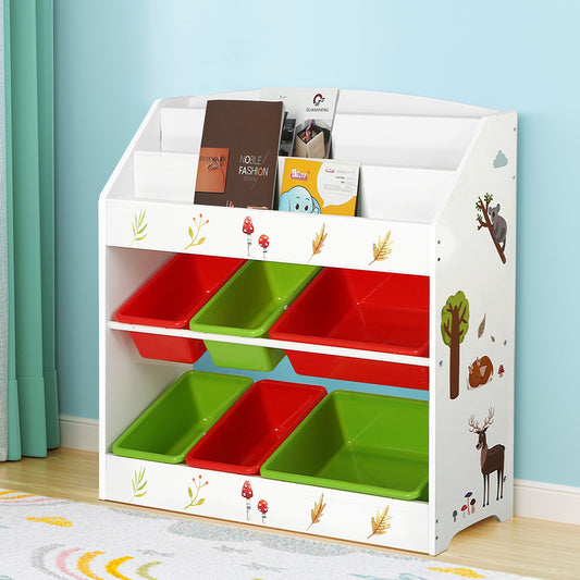 Kids Bookshelf & Toy Storage Organiser – 3 Tier Bookcase with 6 Bins