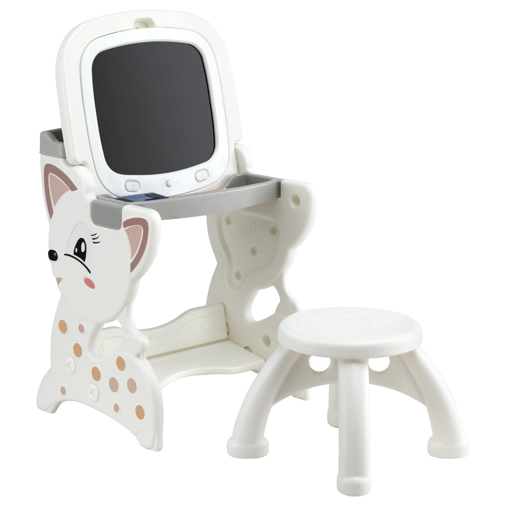 2-in-1 Kids Easel Desk & Stool Set with LCD Writing Tablet