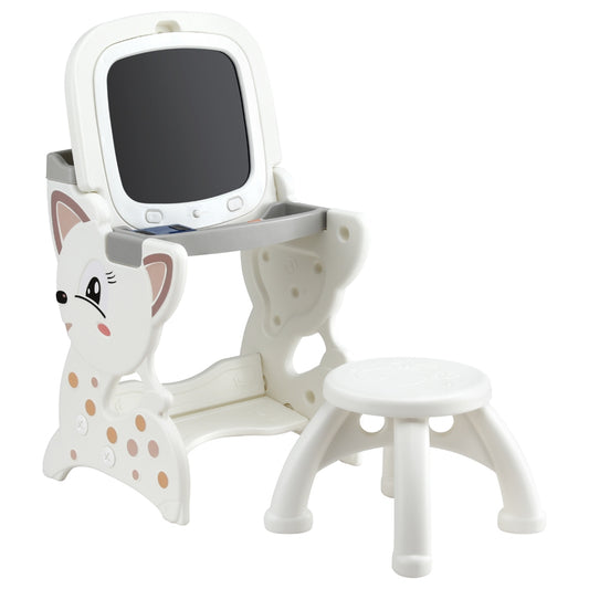 2-in-1 Kids Easel Desk & Stool Set with LCD Writing Tablet