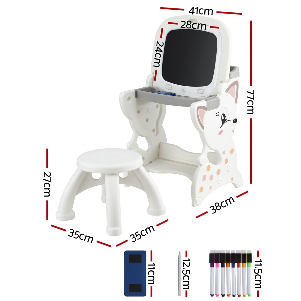 2-in-1 Kids Easel Desk & Stool Set with LCD Writing Tablet