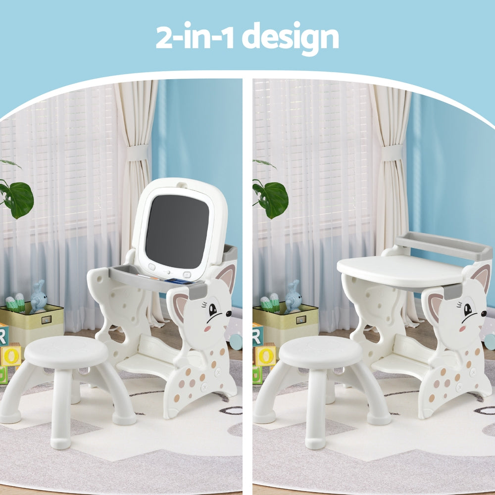 2-in-1 Kids Easel Desk & Stool Set with LCD Writing Tablet