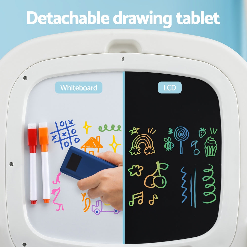 2-in-1 Kids Easel Desk & Stool Set with LCD Writing Tablet