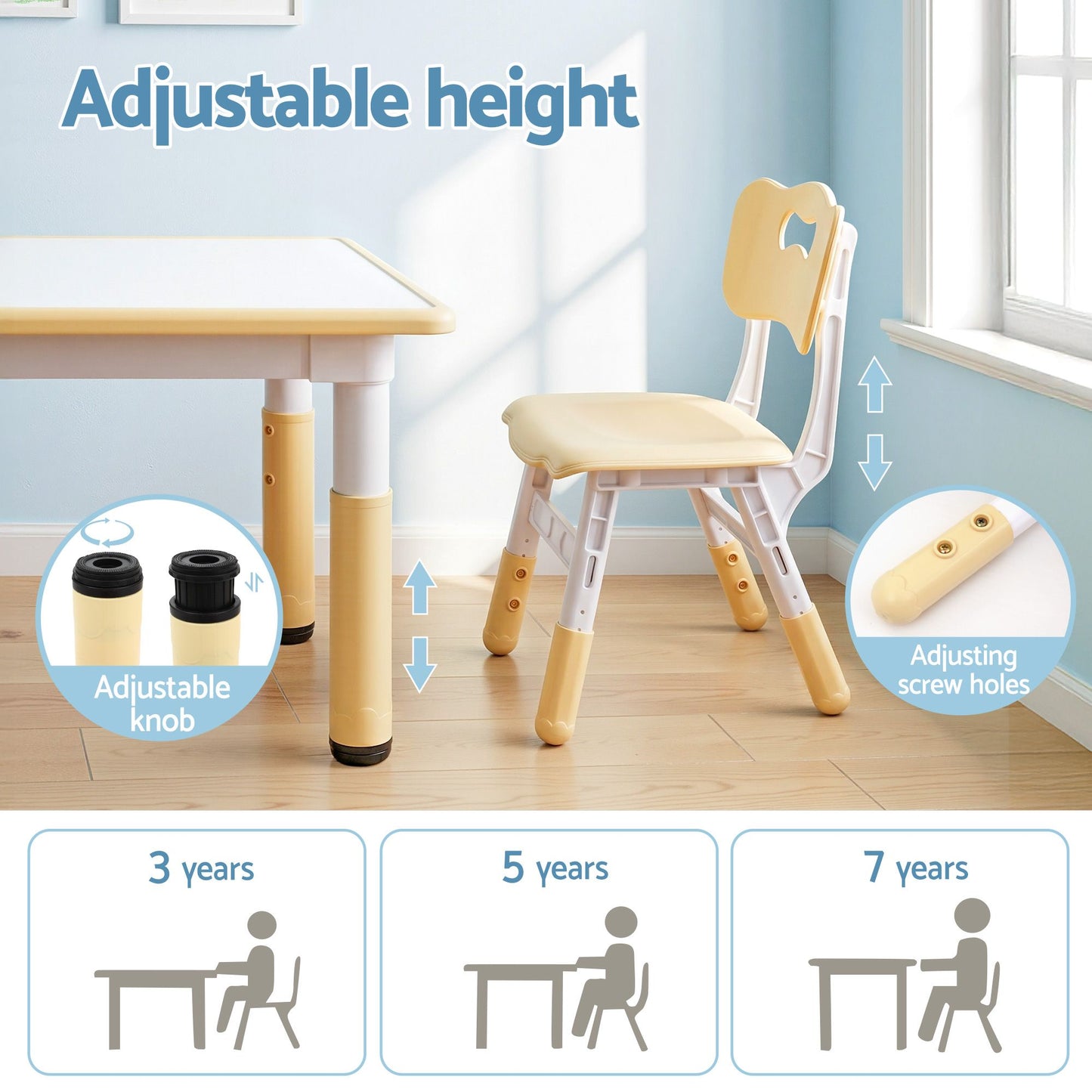 Kids Adjustable Table & 2 Chairs Set – Height Adjustable Activity Desk for Toddlers