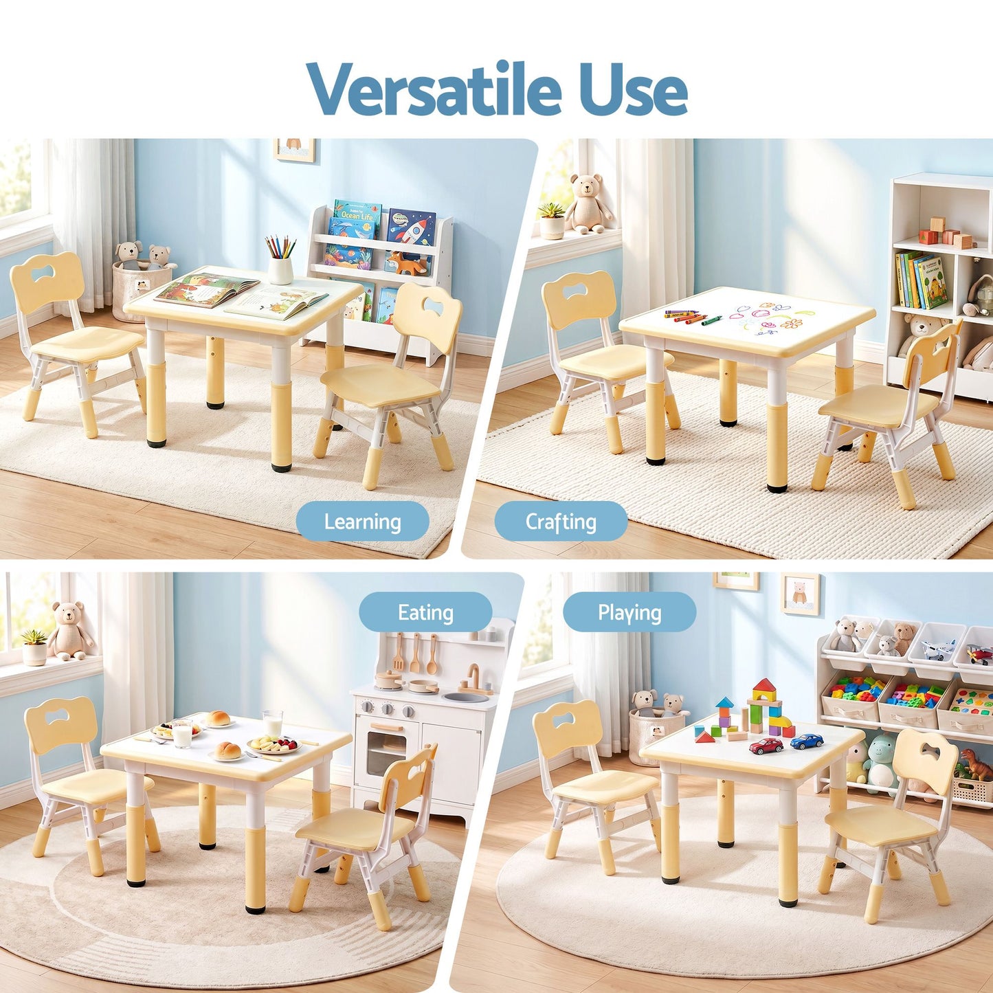 Kids Adjustable Table & 2 Chairs Set – Height Adjustable Activity Desk for Toddlers