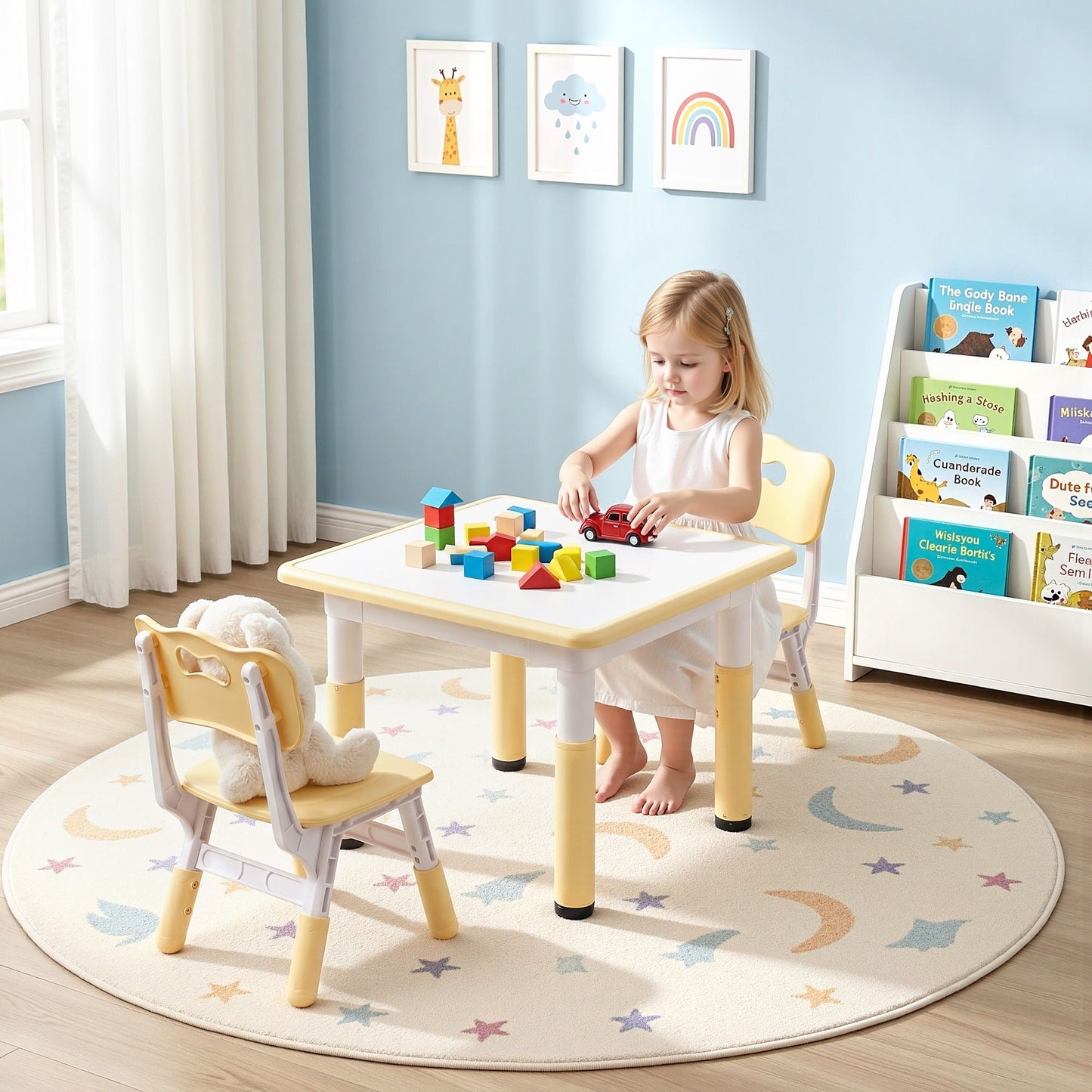 Kids Adjustable Table & 2 Chairs Set – Height Adjustable Activity Desk for Toddlers
