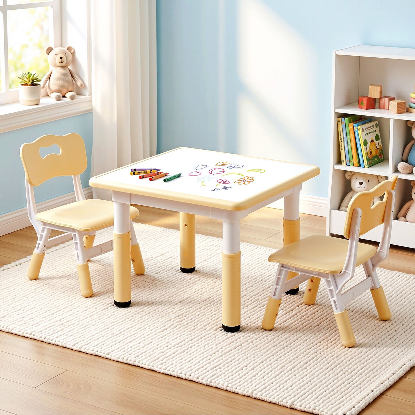 Kids Adjustable Table & 2 Chairs Set – Height Adjustable Activity Desk for Toddlers