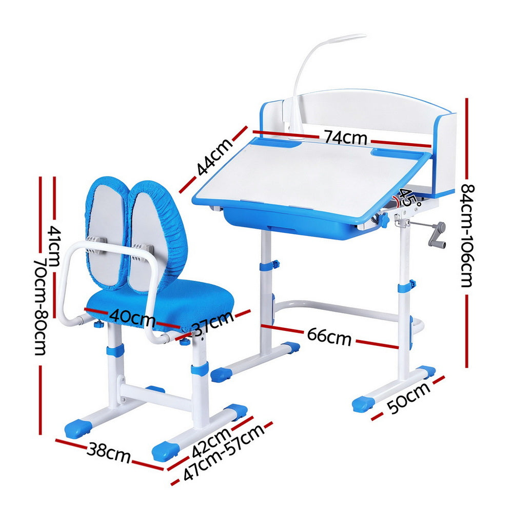 Ergonomic Kids Study Desk & Chair Set with LED Lamp – Adjustable Blue
