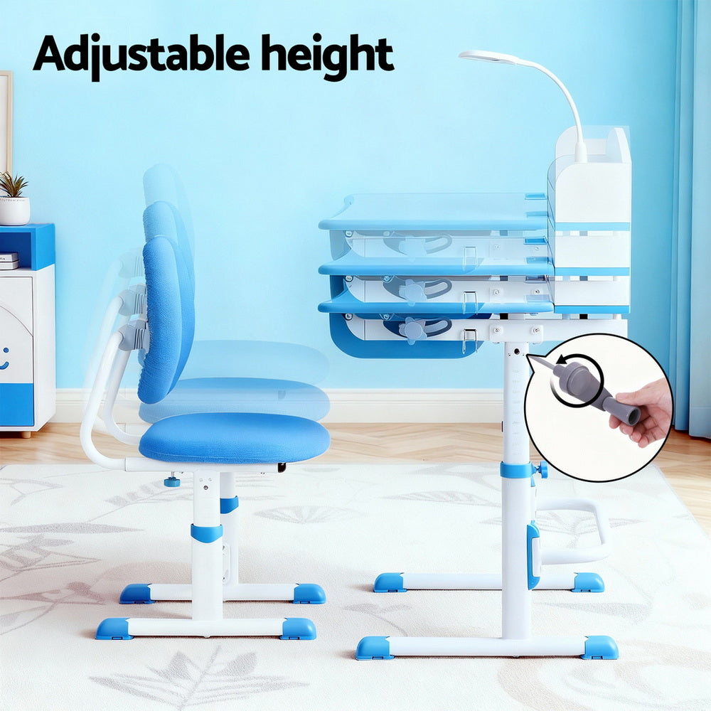Ergonomic Kids Study Desk & Chair Set with LED Lamp – Adjustable Blue