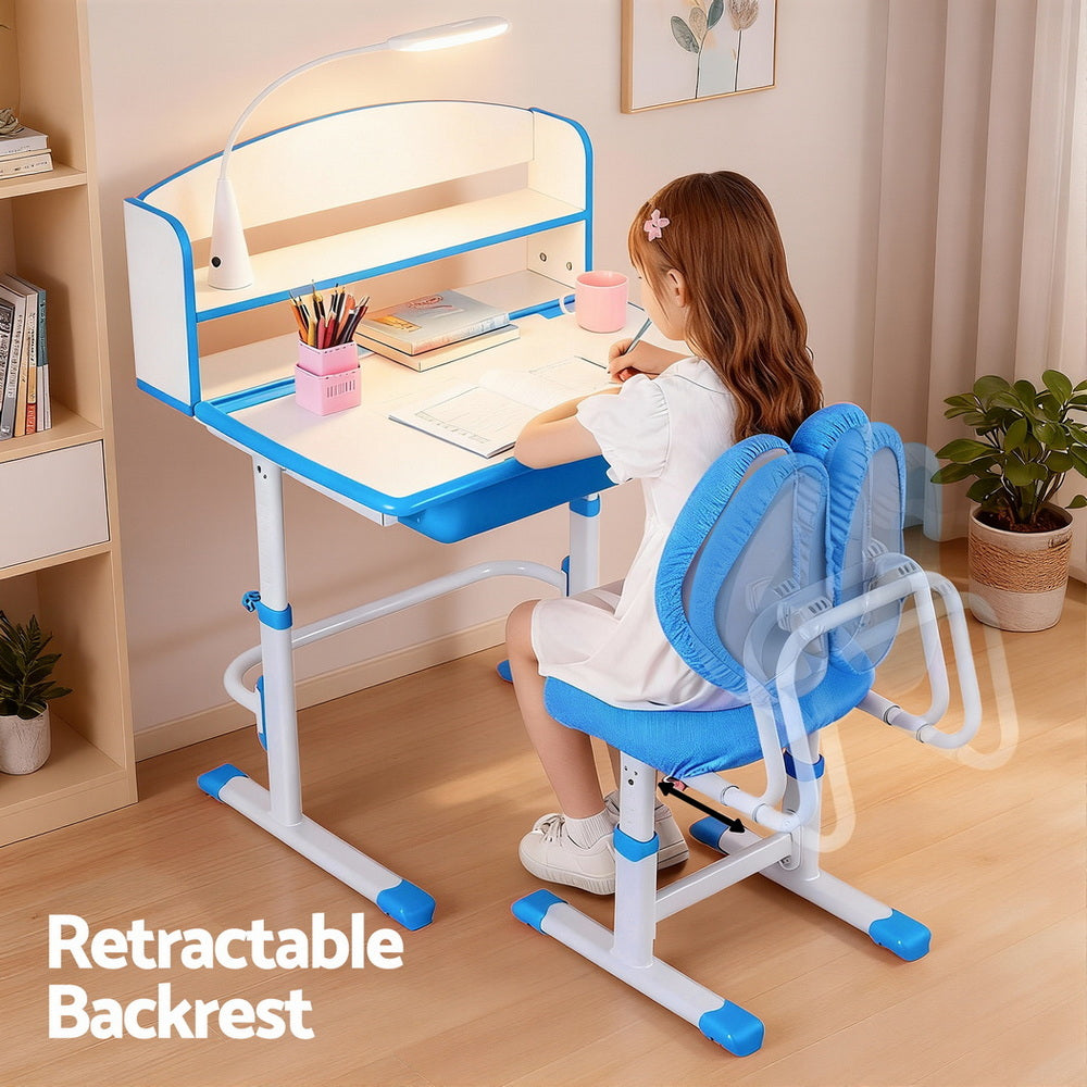 Ergonomic Kids Study Desk & Chair Set with LED Lamp – Adjustable Blue