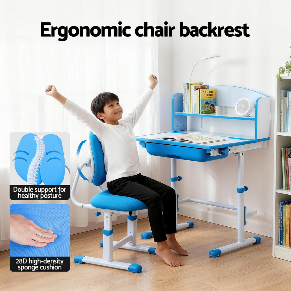 Ergonomic Kids Study Desk & Chair Set with LED Lamp – Adjustable Blue