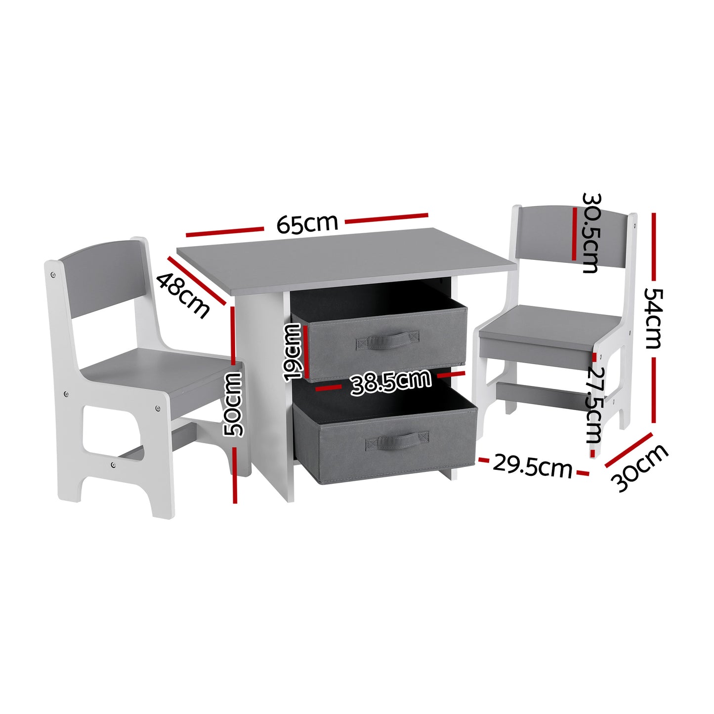 Kids Table & 2 Chairs Set with Storage Drawers – Wooden Activity Table White & Grey