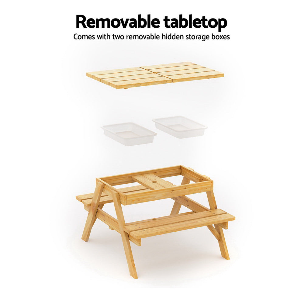 Kids Wooden Picnic Table & Bench Set with Umbrella and Storage