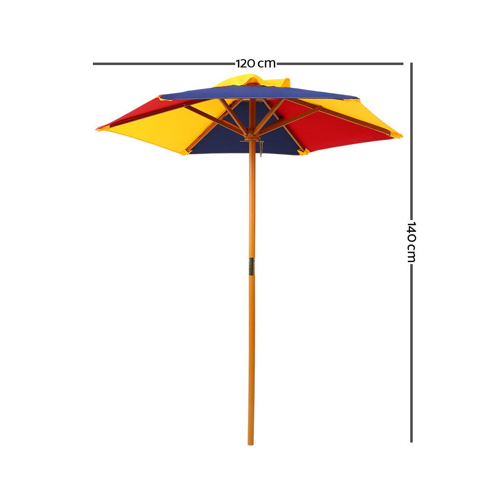 Kids Wooden Picnic Table Set with Umbrella Outdoor Rainbow Bench