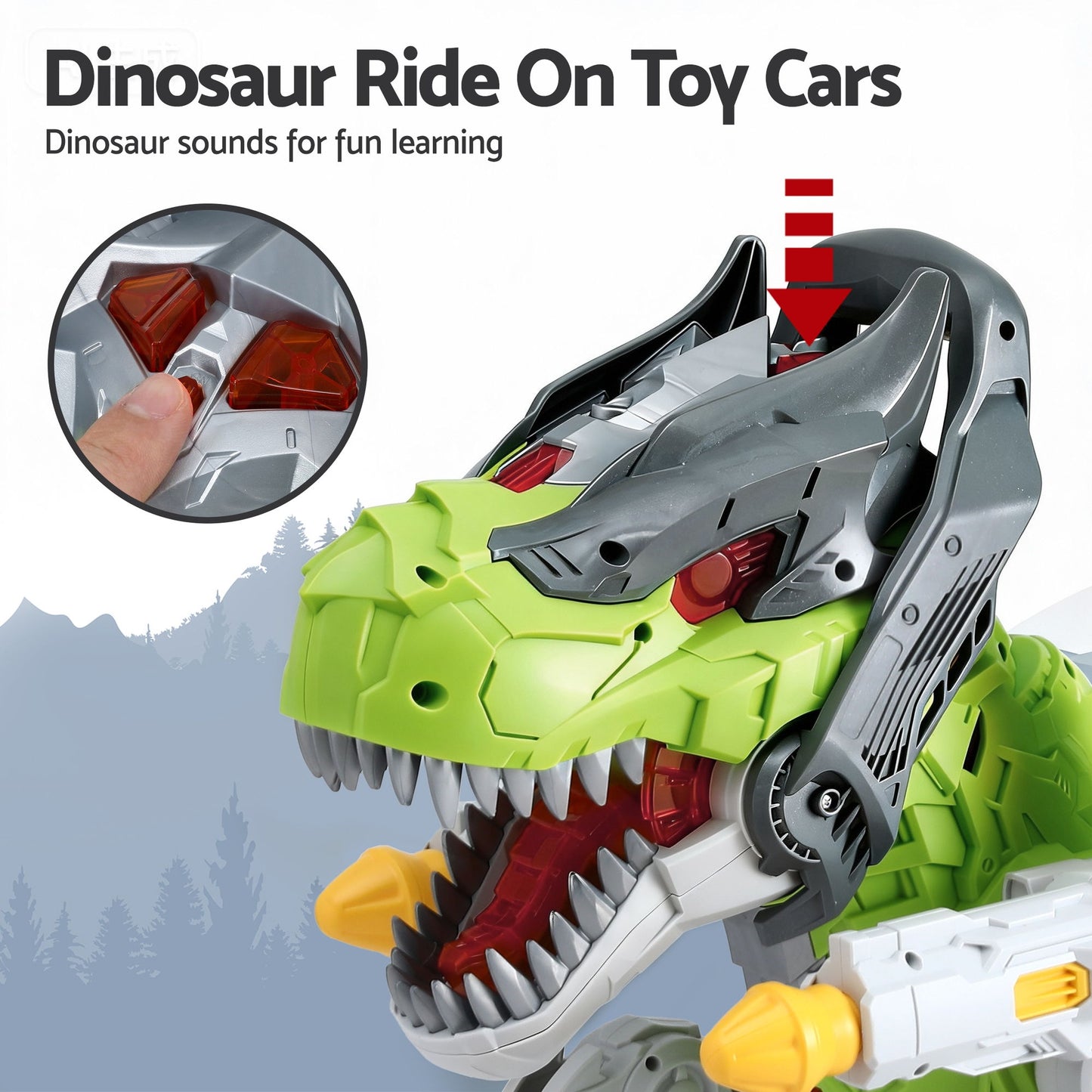 Kids Dinosaur Ride On Push Car with Mist Spray Lights & Sounds Green