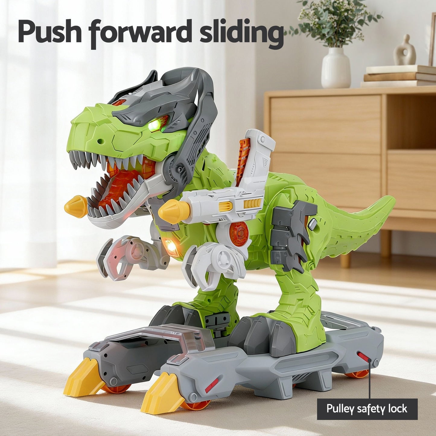 Kids Dinosaur Ride On Push Car with Mist Spray Lights & Sounds Green